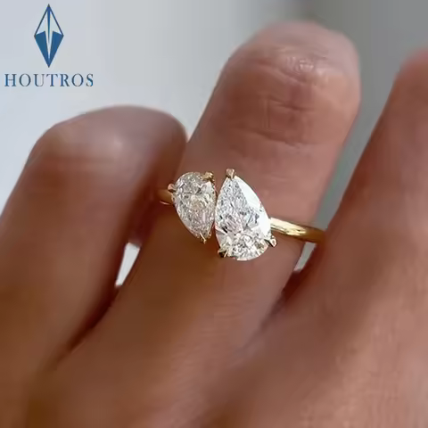 1.5cttw Double Pear Cut Moissanite Diamond Ring for Women Two Stone Toi Et Moi Wedding Bands 925 Sil