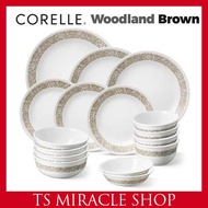 CORELLE KOREA Woodland Brown 16P Korean Type Basic Tableware Full Set for 4 Person Round Plate / Dinnerware / Rice bowl,Soup Bowl