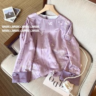 เสื้อเชิ้ตผู้หญิงสไตล์จีนใหม่พิมพ์ลายดอกไม้ ทรงตรง แขนยาว ปกกลม ฤดูใบไม้ร่วง 2025 แบรนด์ Qun Jian Yi