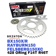 RK Sprocket Set Brixton BX150X/R RAYBUN150 FELSBERG150XC RK O-Ring CLIP Gold Chain 14-46 Rantai 428 