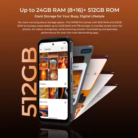 OUKITEL WP58 PRO 5G Rugged Smartphone 24GB(8+16) RAM + 512 ROM, Android 15 NFC 64MP Cellphone with C