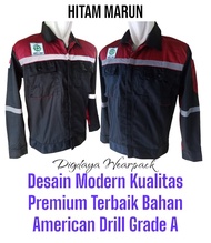 Hitam Merah Marun Baju Wearpack Pria Safety K3 Seragam Kerja Proyek Lapangan Tambang Bengkel Las Ata