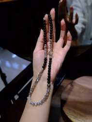 烏云靜月天然5mm灰月光搭配6mm黑曜石11mm幽靈黑色系項鏈闢邪擋煞