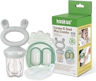 Haakaa Freeze-N-Feed Mini Combo with Silicone Food Feeder &amp; Silicone Mini Nibble Tray|Baby Solid Food Self Feeder|Breastmilk Popsicle Mold Storage &amp; Feeder for Soothing Baby Gums 1 PK (Slate Grey)