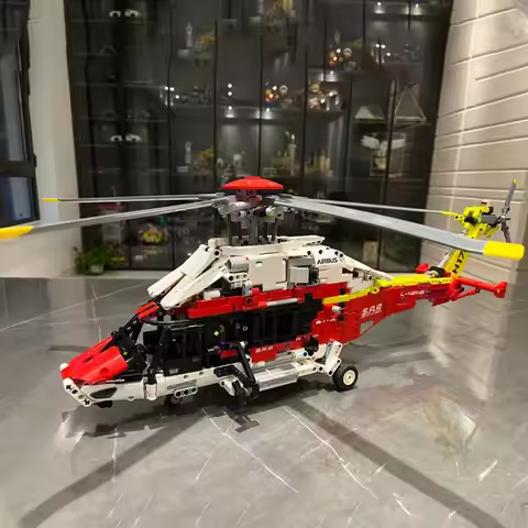 Technical Airbus H175 Rescue Helicopter Educational Model Compatible Building Blocks Spinning Rotors