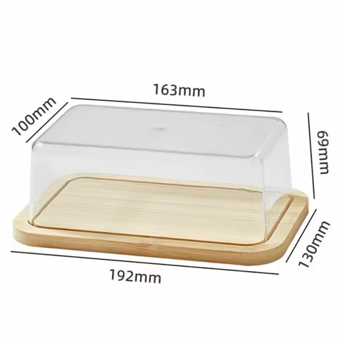 New Bamboo Butter Dish with Clear Lid Air-Tight Butter Storage Box Multi-size Nordic Design Butter C