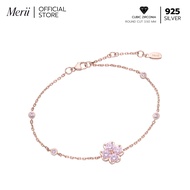 Merii Elegant Rose Gold-Plated Bracelet with Pink CZ Lucky Clover Charm 925 Silver