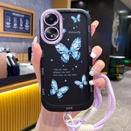 OPPO A58 4G A78 4G A58 5G A58X 5G A78 5G A1X 5G A2X 5G Case Blue Butterfly with Lanyard