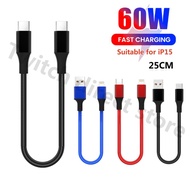 25CM Type C USB Data Cable 66W for Samsung PD30W USB C Fast Charging Data Cord 3A Short Portable Pow