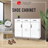 Zoeen 3 Doors Shoe Cabinet With Tempered Glass Top (Free Delivery and Installation)