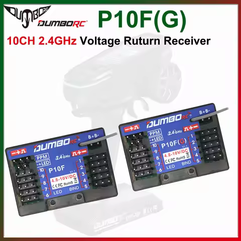 DUMBORC P10F P10FG 10CH 2.4GHz Receiver Gyro Voltage Return RX for X10P-350 DDF-350 Transmitter Car 