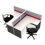 ชุด work system 2 ที่นั่ง Top โค้ง แผงครึ่งกระจกขัดลาย 
