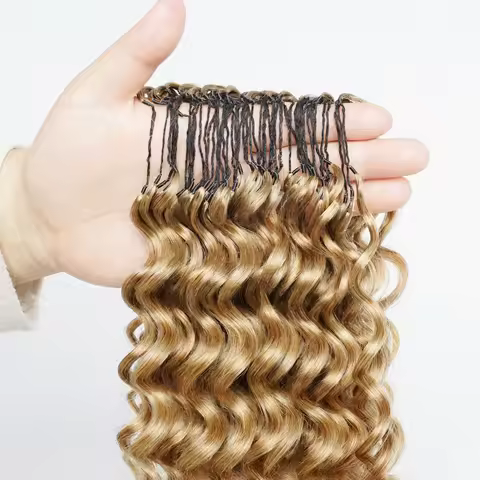 #27 Honey Blonde Feathered Human Crochet Hair Braiding Brown Boho Braids 100% Human Hair Deep Wave B