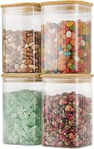 D2scrma 37oz Airtight Glass Square Storage Canisters with Bamboo Lids Set of 4 (1200ml) Striped Stac