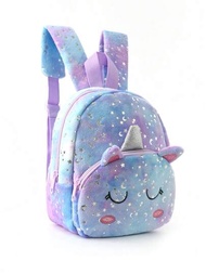 1 Pieza Mochila Para Niños Con Estampado De Estrella Luna Unicornio De Peluche, Adecuado Para Niñas, Estudiantes De Primaria, Escuela, Viaje, Uso Diario Y Regalos De Vacaciones