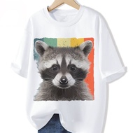 1Pc Cotton Raccoon Print T-Shirt For Men & Women xs-3xl