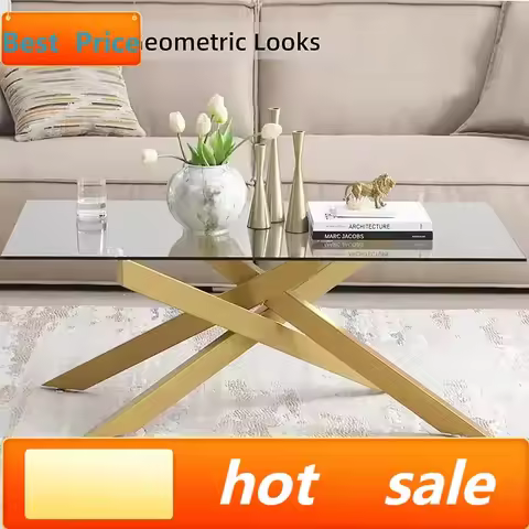 BestsellerRectangle Modern Coffee Table, Tempered Glass Top and Metal Tubular Leg, 47.3”Lx23.6”Wx18.
