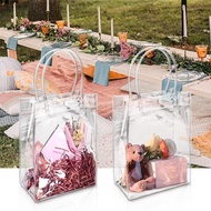1PC Clear Plastic Gift Bags with Handle,Reusable Transparent PVC Plastic Gift Wrap Tote Bag for Halloween Christmas Boutique Wedding Birthday Baby Shower Party Favor, Shopping Bag