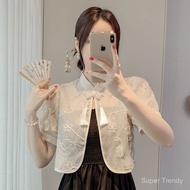 Filipiniana Bolero Blazer For Women Modern Lace Embroidered Cardigan Short Sleeved Blouse Shirt
