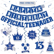 13th Birthday Decorations for Boys Girls Navy Blue, Pre-Strung Official Teenager Happy 13th Birthday
