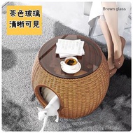 藤編貓窩透視茶幾/人貓共用茶几/ 寵物家具/ 貓咪茶几(T3326)