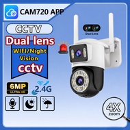 CCTV Dual Lens 6MP Ultra HD CAM720 APP WiFi 2.4G Night Vision PTZ 355° 90° 4X Zoom AI Detection Wate