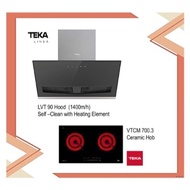 Teka LVT 90 Vertical Hood (1400m3/h) Self -Clean with Heating Element + VTCM 700.3 Ceramic Hob with Free Gift