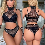 New Hot Rhinestone Sexy Lingerie For Women Fashion 2-piece Bra Set Bra Panty Porn Sexy Suit Underwear Erotic Baby Doll Sleepwear qpox