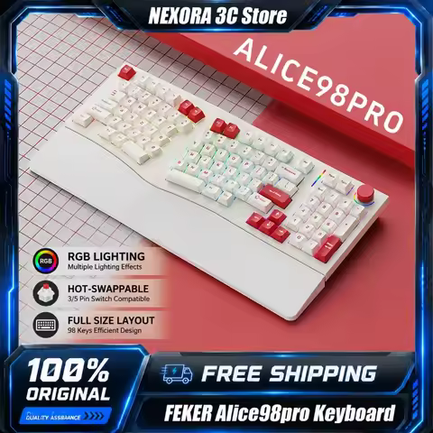 FEKER Alice98 Pro Ergonomic Mechanical Keyboard 98-Key Alice Layout 3° Sloped Hot-Swappable RGB Back