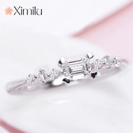 Original 7 Diamonds Exquisite Square Diamond Japanese Silver Ring Women's Jewelry