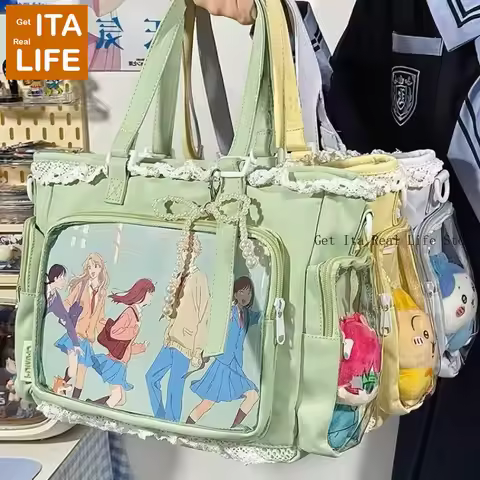 Italife New Women Cute Lace Ita Bag with Pearl Bow Girl Kawaii Itabag with Insert for Pin Display Co