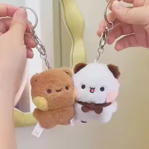 2 Pcs New Panda Bubu and Yier Plush Pendant Keychain Dolls Cute Cartoon Panda Bear Key Ring Backpack