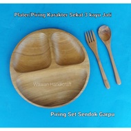 Wooden plates,/ children's plates, baby/s, diet plates, round plates, 3 compartments, teak wood spoo