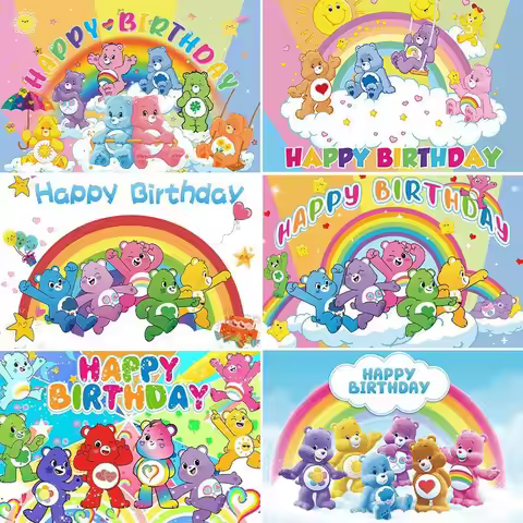 150x100cm Care Bears Background Cloth Birthday Party Decoration Scene Setup Rainbow Bear Photo Backg
