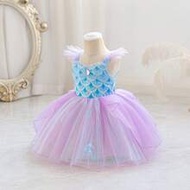 Baby Girl Princess Dress, With Suspender And Small Flying Sleeves, Purple, Partywear, Dance Dress, B