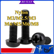 Cross round head nylon screws, plastic/plastic screws, pan head screws, insulating black bolts M2/M2