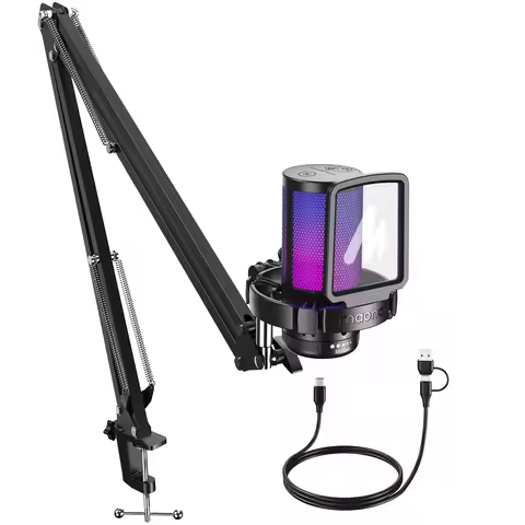 Maono DGM20S USB Microphone Gaming Mic Condenser Mic RGB Mic Noise Canceling Mic with Mic Gain,RGB L