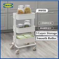 [100% Steel] 3 Tier Multi-functional Metal Trolley Storage Rack with Handle Home Story Trolley Kelul