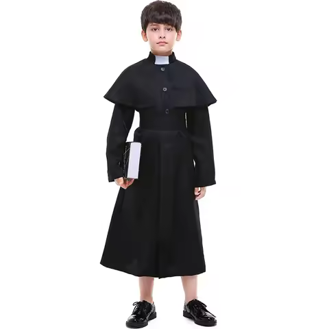 Children Boys Black Noble Priest Costume Kids Religious Pastor Father Costumes Halloween Purim Party