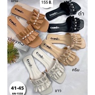 Big Size Sandals 41-45 Pleated Front Decorated With Pearls Sandal Plus Size 41-45