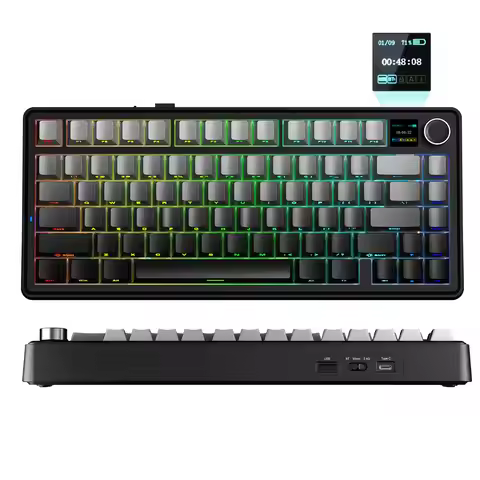 AULA F75 MAX Mechanical Keyboard 75% Wired/Bluetooth/2.4G Hot-Swap RGB E-sports Keyboard with TFT Sc