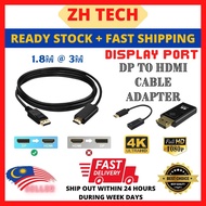DP to HDM Cable Male To Male 1.8M 3M 1.8 3 Meter Adapter Display Port to HDMI Converter High Speed Male To Female HP HD 1080p 4K for Monitor TV HDTV Projector PC Laptop HP Dell Desktop Displayport V1.4 Disp Wayar Kabel Cabel Wire Connector 1.4 Video
