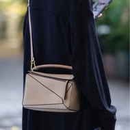 絕版羅意威幾何包LOEWE沙色拼棕牛皮Puzzle小號手提側背包