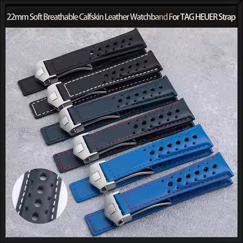 22mm Soft Breathable Calfskin Leather Watchband For TAG HEUER Strap MONACO CARRERA Wristband Bracele
