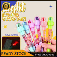 Nodetud 5 in 1 Pen with Stamp Ballpoint Pen Children Toys Multi-function Pen have a Bubble Roller Stamp Pen With Light Kids Stationery Cute School Supplies for Boys Girls