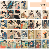 32pcs Vintage Japanese Style Postcards Room Decoration Stickers Brochure Materials Souvenirs Collect