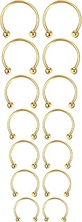 14Pcs 6/7/8/9/10/12/14mm Surgical Steel Horseshoe Septum Nose Ring Hoop Set Piercing Jewellery，Horse