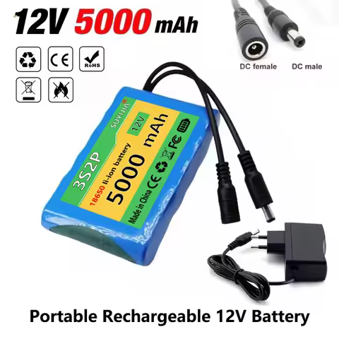 100% Brand New 3S2P with BMS, Battery, 12V, 5000 MAh, 18650 Lithium-ion DC 12.6V, Super Rechargeable