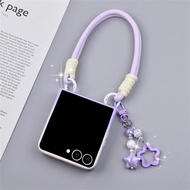 Cute Gradient Purple Case with Star Pendant Portable Strap for Samsung Galaxy Z Flip 7 Z Flip7 ZFlip