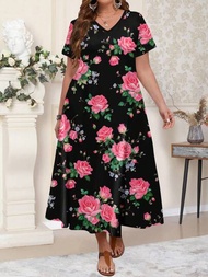 SHEIN LUNE Vestido largo elegante y moderno con estampado para mujeres de talla grande